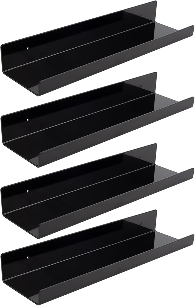 Acrylic Wall Shelf -3 Size&2Color (Black- 4P, 3.9X15 inches)