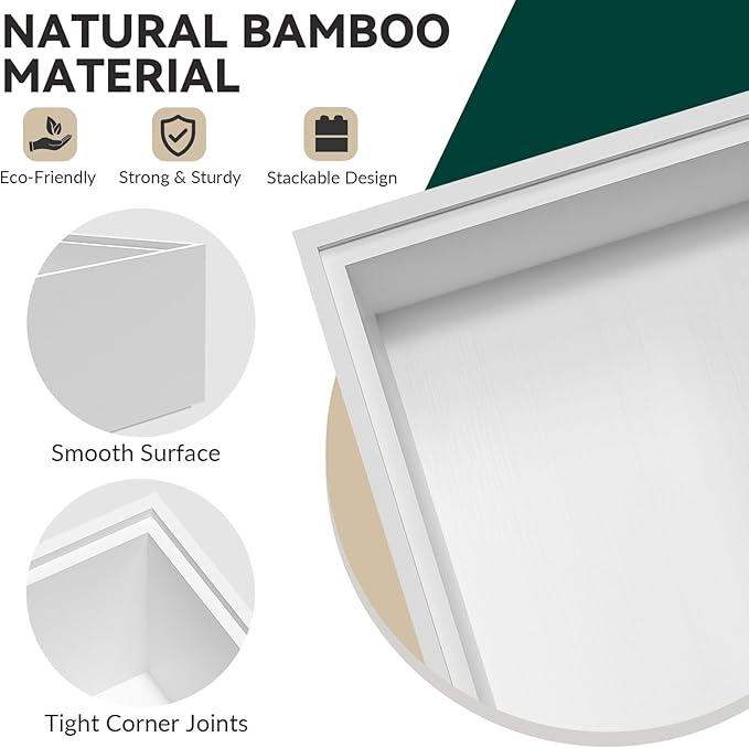 Bamboo Drawer Organizer, Extra Large Silverware Organizer for Kitchen Drawer, Stackable Utensil Organizer, 2 Pcs Toilet Tank Topper Tray, Wooden Toilet Paper Basket (White, 17 X 6 X 2 Inch)-NeatNest