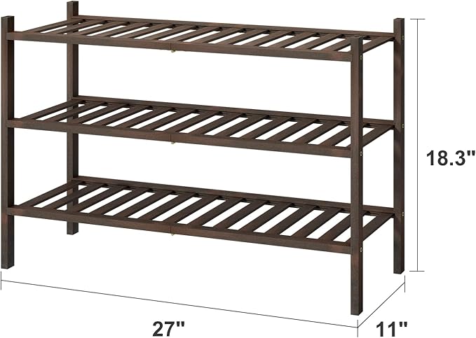 Shoe Rack for Closet, 3-Tier Bamboo Wood Shoe Racks, Stackable | Beautiful | Natural | Functional | Sturdy, Bamboo Shoe Rack for Entryway Hallway Closet-NeatNest