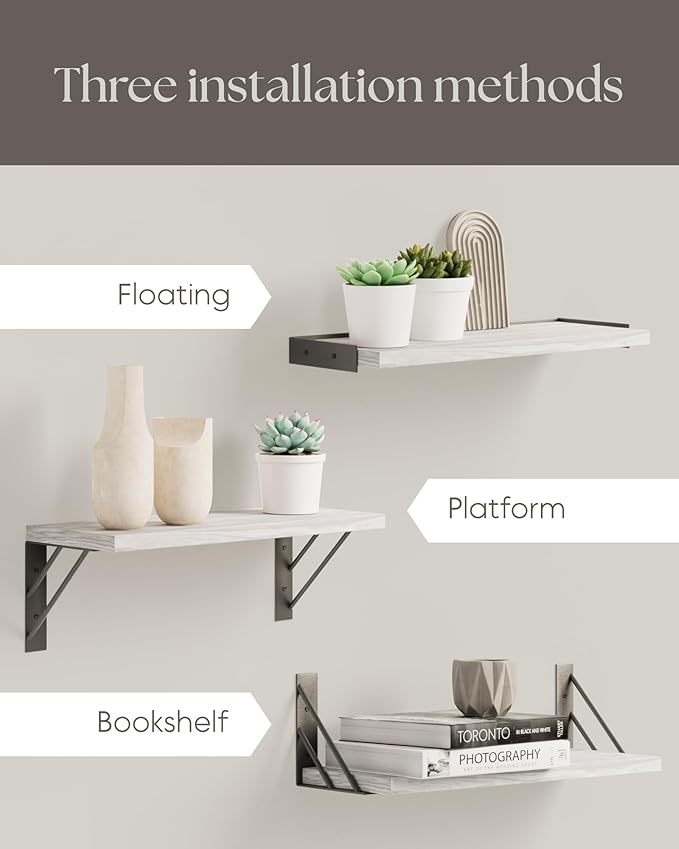 BAYKA Wall Shelves for Bedroom Decor, Floating Wall Shelves for Living Room Kitchen Storage, Wall Mounted Rustic Wood Floating Shelves for Kids Books,Corner Shelves for Bathroom(White,Set of 3)-NeatNest