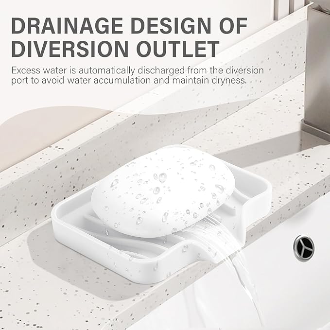 2PCS Self Draining Soap Holder,Spofit Silicone Soap Dish, Suitable for for Kitchen, Bathroom, Shower, Bath Tub,Soap Container (White)-NeatNest