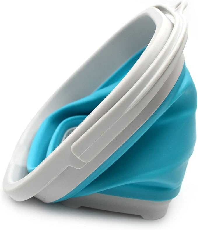 SAMMART 2.6L (0.68 Gallon) Super Mini Sqare Collapsible Plastic Bucket - Foldable Square Tub - Portable Fishing Water Pail - Space Saving Outdoor Waterpot (1, Grey/Bright Blue)-NeatNest