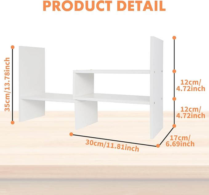 ShellKingdom Desk Shelf Organizer, Desktop Shelves, Adjustable Desktop Corner Shelf, Bookshelf Storage Rack and Cubicle Decor for Desk, Tabletop, School, Office, Dorm Desk Organizer - White-NeatNest