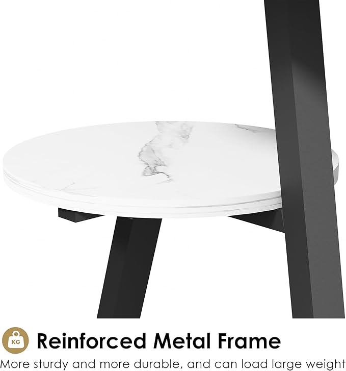 BEWISHOME Round End Table Marble Side Table with Metal Frame, Small Nightstand with 3-Tier Shelves, Night Stand for Living Room Bedroom Tall Black KTZ41H-NeatNest