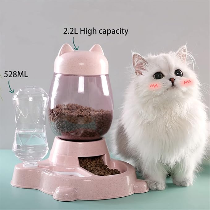 Automatic Cat & Dog Feeder Set, Self-Dispensing Food & Water Dispenser, Large Capacity (Pink)-NeatNest