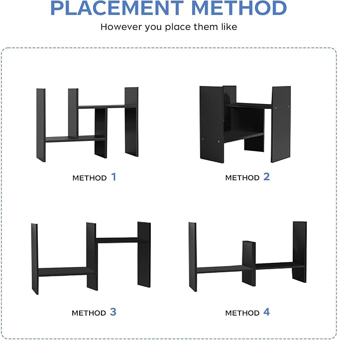 Black Desk Organizer Shelf Wooden Desktop Bookshelf Adjustable Desktop Organizer Shelves Small Book Shelf for Office Desk Supplies Home Storage Natural Stand Decor (Black, Style1)-NeatNest