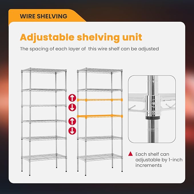 BestOffice Adjustable Wire Shelving Storage Shelves Heavy Duty Shelving Unit for Small Places Kitchen Garage (Chrome, 13" D x 23" W x 59" H)-NeatNest