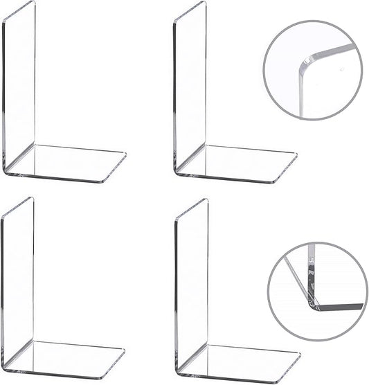 CY craft 4 Pieces Bookends,Clear Acrylic Bookends for Shelves,Heavy Duty Book Ends and Desktop Organizer,Book Stopper for Books/Movies/CDs,7.3x4.8x4.8 inch-NeatNest