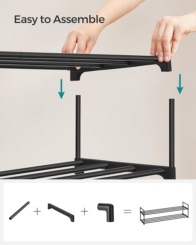 SONGMICS Shoe Rack, 2-Tier Shoe Organizer, Metal Storage Shelf, Upright or Upside Down, for 15-18 Pairs, Stackable, for Entryway, 11.8 x 46.1 x 13.4 Inches, Black ULSA032B01-NeatNest