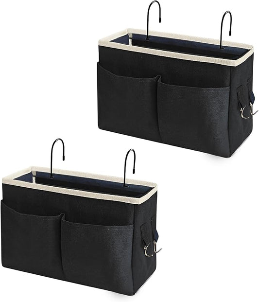 Bedside Caddy/Bedside Hanging Storage Bag Multi-Function Caddy for Bunk bed Hospital Beds Dorm Bed Rails, Holders Books Glasses Phones Magazine(2pc Black)-NeatNest