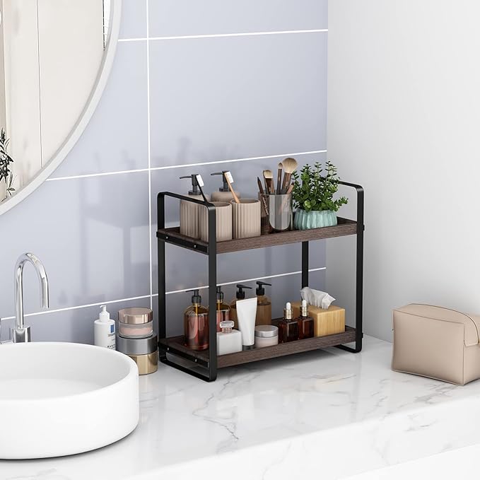 Bathroom Counter Organizer,Bathroom Countertop Organizer,Counter Shelf,Countertop Storage,Organization and Storage,Makeup Shelf,Sink Caddy(Brown 2 Tier)-NeatNest