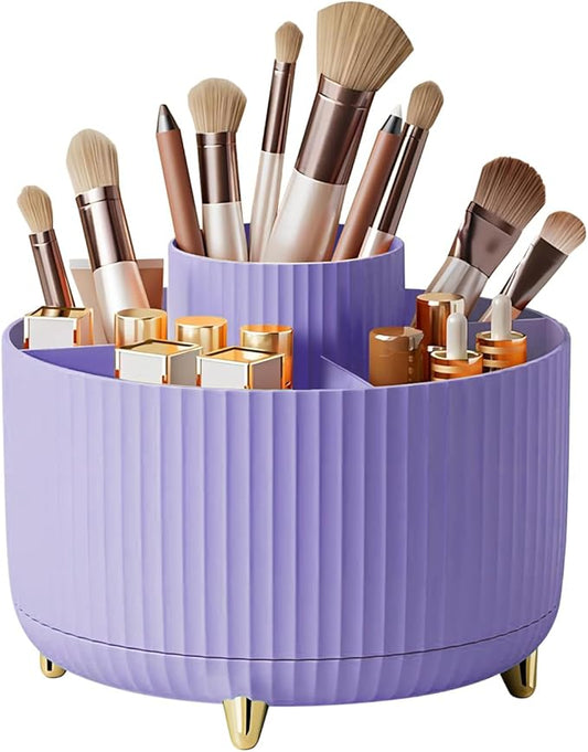 DASITON Large Capacity Makeup Brush Holder,360° Rotating Makeup Organizer,5 Slot Makeup Brushes Cup,for Vanity Decor,Bathroom Countertops,Desk Storage Container,Cosmetic Display cases(Purple)-NeatNest