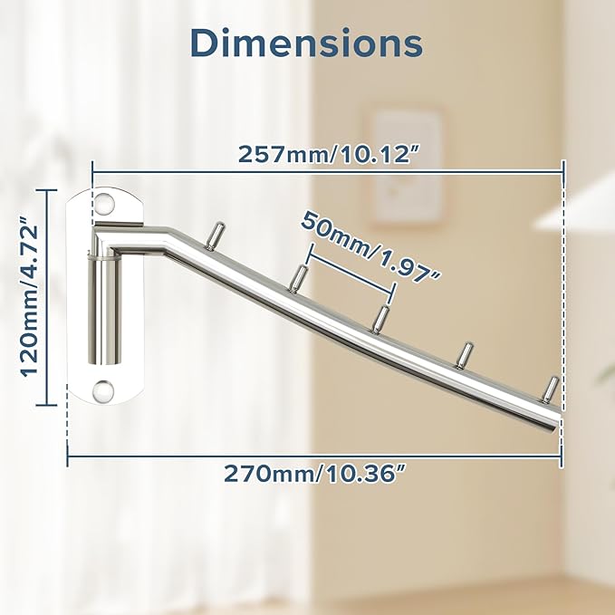 Alise Swing Clothes Hanger Rack,Garment Racks Wall Mount Clothes Bar-Hanger Holder Hooks Heavy Duty Folding Drying Rack Space Saving Clothing Hanging System Closet Storage Organizer,Chrome-NeatNest