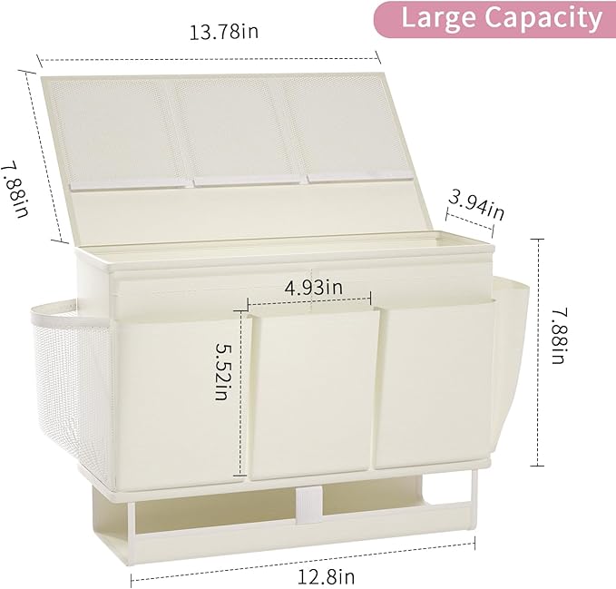 Bedside Caddy Bedside Organizer,Bed Caddy with 11 Pockets and Power Strip Holder,Versatile Bedside Storage Caddy for Home,Dorm,Bunk,Hospital,Crib Bed (White)-NeatNest