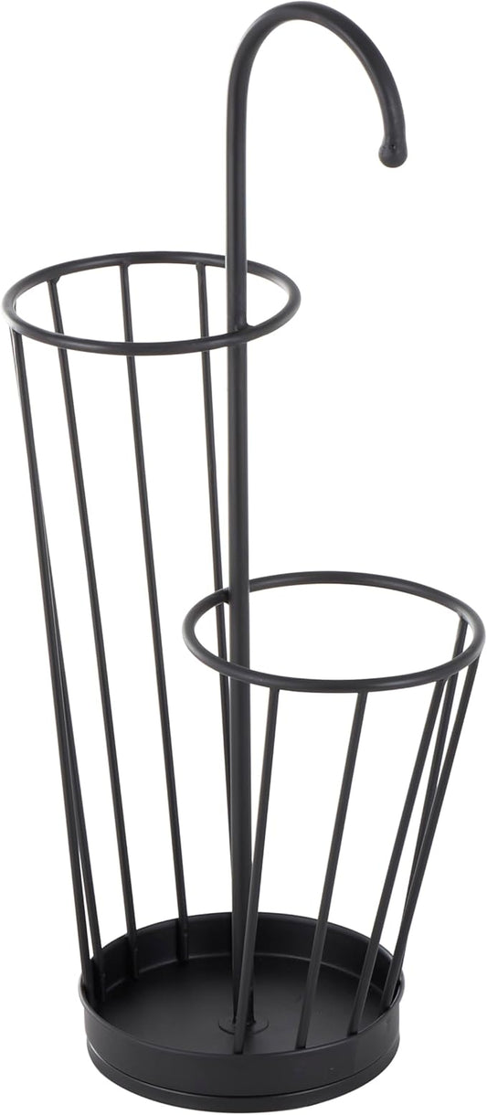 Deco 79 Metal Umbrella Stand 2 Section with Umbrella Shaped Handle, 13" x 8" x 27", Black-NeatNest