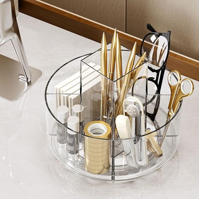 LINFIDITE 360 Rotating Makeup Organizer Clear Cosmetic Storage Holder Tray with 6 Compartment Makeup Brush Lip Gloss Organizer Case for Bathroom Cabinet Vanity Desktop-NeatNest