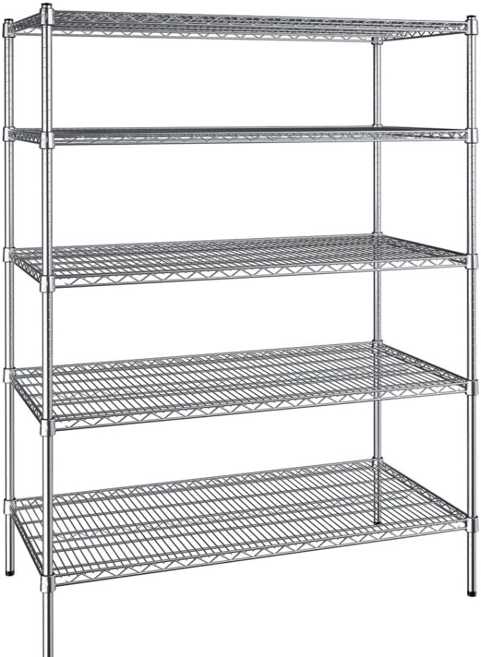 24" x 48" NSF Chrome 5-Shelf Kit with 72" Posts, Commercial Storage Rack Unit, Heavy Duty Storage Shelving, Wire Shelving Kit, Adjustable Rack Strong Steel, Multipurpose Wire Shelf