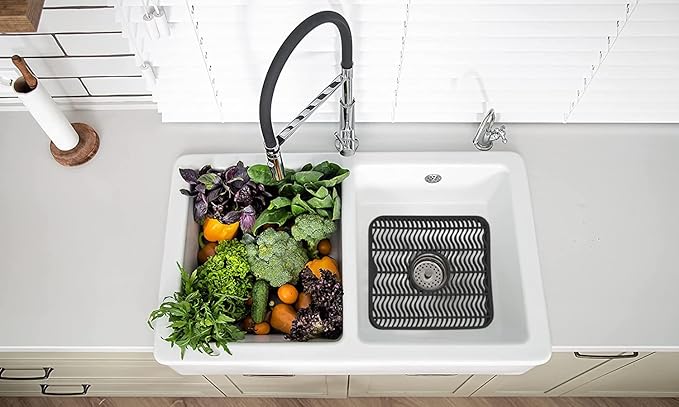 DecorRack 2 Sink Protectors for Kitchen Sink, Plastic 12" x 11" Dish Rack, Protect Sink from Stains, Damage, Scratches, Dishwasher Safe Grid Mat for Kitchen (2 Pack, Black)