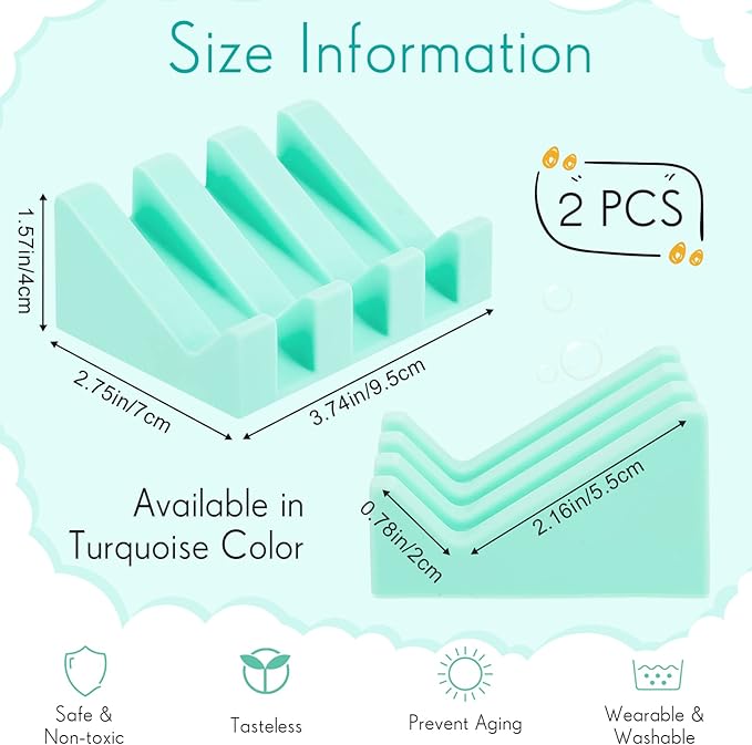 Cunhill 2 Pieces Silicone Soap Dish Self Draining Soap Dish Shower Waterfall Bar Soap Holder Tray with Drain Soap Saver for Kitchen Bathroom Accessories (Turquoise)-NeatNest