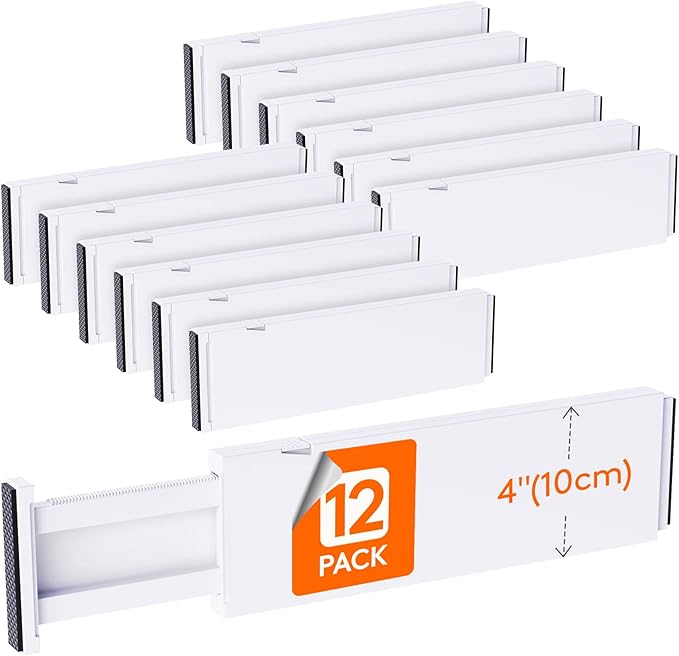 Lifewit 12 Pack Drawer Dividers Plastic 4" High, 13.5-22" Adjustable Drawer Organizers for Clothes, Expandable Dresser Separators in Bedroom/Bathroom/Kitchen/Fridge/Office Organization and Storage-NeatNest