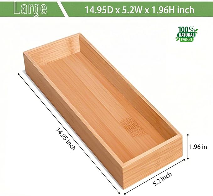 Bamboo Drawer Organizer, Utensil Organizer for Kitchen, Bamboo Storage Box Wood Silverware Tray for Drawer (Set of 4)-NeatNest