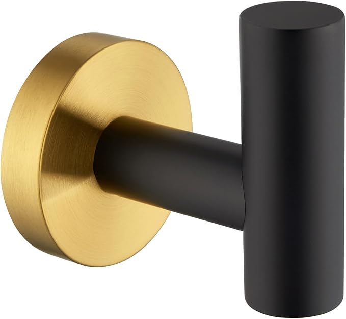 APLusee Bathroom Towel Hook Black & Gold, SUS 304 Stainless Steel Modern Robe Hook for Home Storage, Towel Hanger Wall Mounted