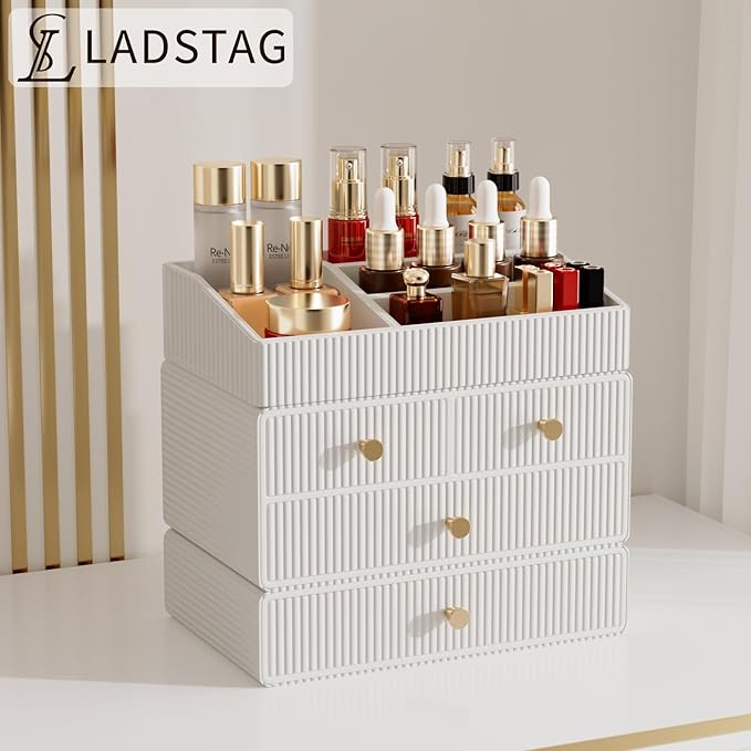 Makeup Organizer Countertop,Vanity Organizer,Skincare Organizers,Cosmetic Organizer with Draws,Luxury Large makeup storage,Make up Organizers for Vanity,Gifts for Women Birthday Unique (white)
