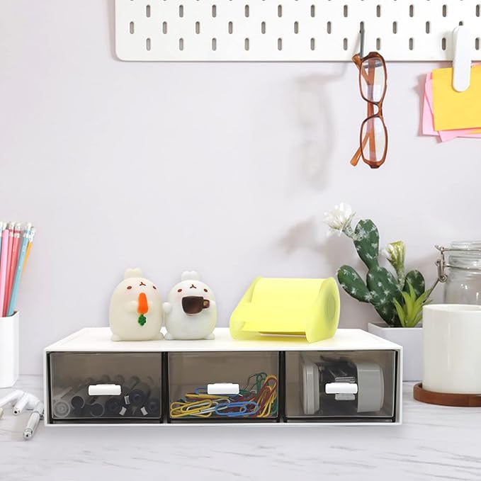 Desk Organizer Drawers-Stackable Desk Drawer Organizer, Plastic Storage Drawers Desktop Storage Great for Office Organization School Home - 3 Drawers (White)-NeatNest