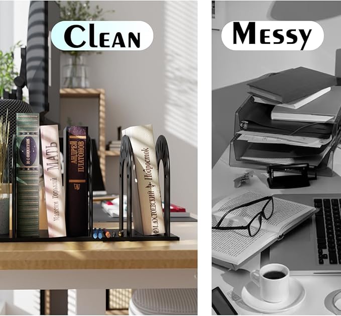 Adjustable File Organizer for Desk, Sturdy Plastic Expandable Upright File Holder for Notebooks, Magazines, Desktops, Bookshelves and Offices, Easy to Assemble and Expand (Black)