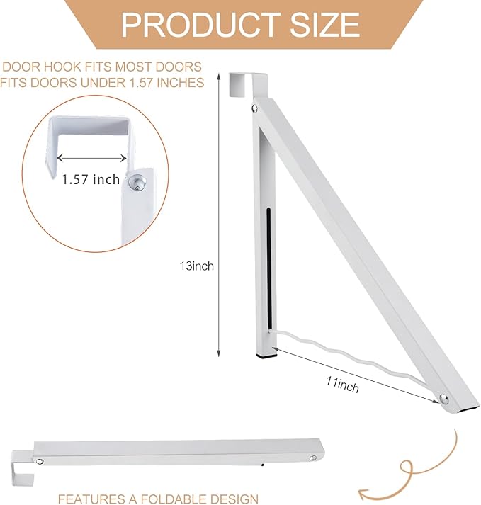 2 Pcs White Over The Door Hanger Organizer Drying Rack Collapsible Retractable Clothes Drying Rack Space Saver for Hanging Clothes Towels Bathrooms (White)
