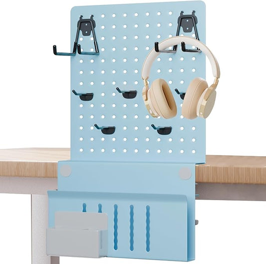 Desk Side Storage with Clamp-On Desk Pegboard, Steel Privacy Panel, No-Drill Desk Organizer with Pen Holder, Table-Side Laptop Holder for Office and Home (Blue)-NeatNest