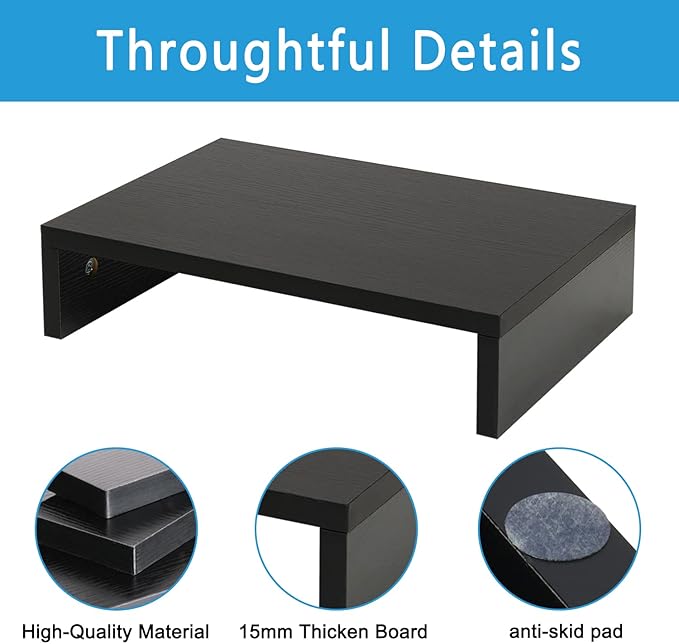 TEAMIX 14.2 inch Monitor Stand Riser, Wood Monitor Riser with Storage for Desk Small Monitor Stand TV/Screen/PC/Laptop Riser Computer Stand Desktop Shelf (Black-14.2 inch)-NeatNest