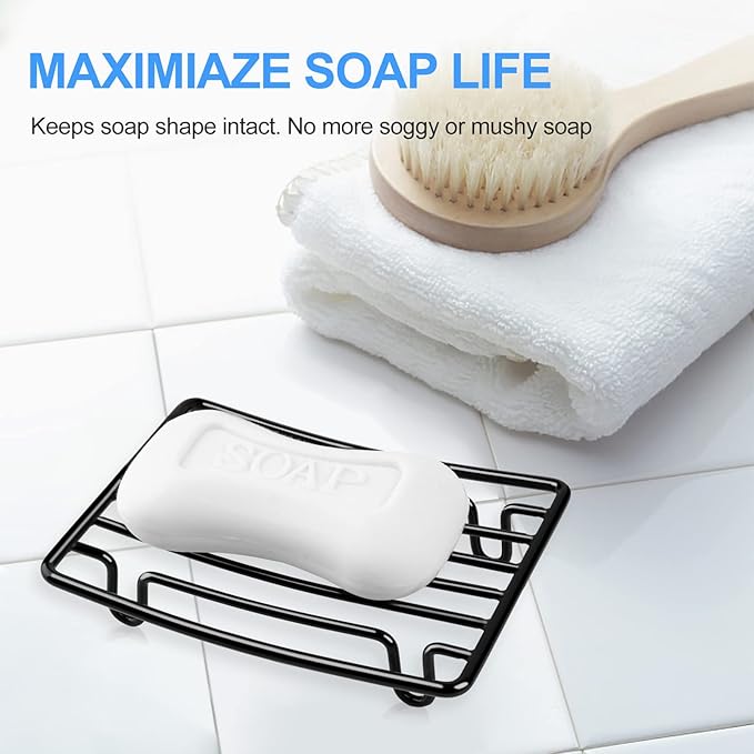 Bar Soap Dish Holder for Shower Bathroom Stainless Steel Rust Proof Self Draining, Black-2 Pack-NeatNest
