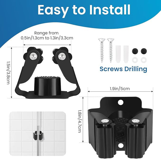 Broom Holder Wall Mount, 24PCS Broom Hanger Wall Mount, Stainless Steel Heavy Duty Mop Holder Broom Mop Hanger Wall with Screws, Garden Outdoor Tool Organizer Rack Broom Hanger (Black)-NeatNest