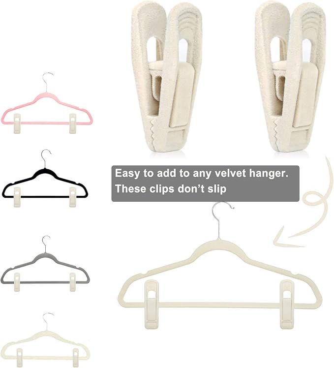 Velvet Hanger Clips - 40 PCS Beige Non-Slip Velvet Clips for Pants, Suits & Skirts-NeatNest