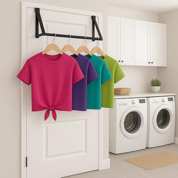 HOLDN’ STORAGE Over The Door Hanger - Foldable Rack Organizer for Hanging Clothes, Coats & Towels, Ideal for Dorm Rooms, Laundry, Bathrooms, Etc - Holds up to 35 LBs, Collapsible - Black