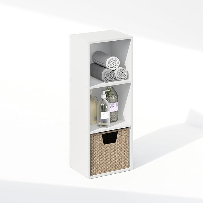 Furinno Reed 3-Tier Open Shelf Clothing & Closet Storage Organization, White-NeatNest