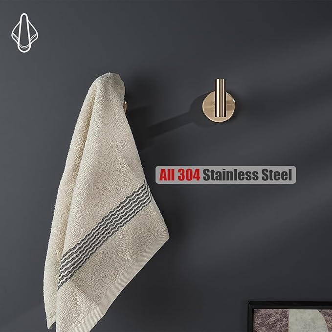 JQK Bathroom Towel Hook Champagne Bronze, Coat Robe Clothes Hook for Bathroom Wall Mounted (Pack of 4), SUS 304 Stainless Steel 0.8mm, TH100-CB-P4-NeatNest