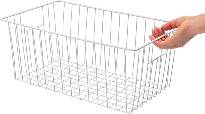 16inch Freezer Wire Storage Organizer Baskets, Household Refrigerator Bins with Built-in Handles for Cabinet, Pantry, Closet, Bedroom