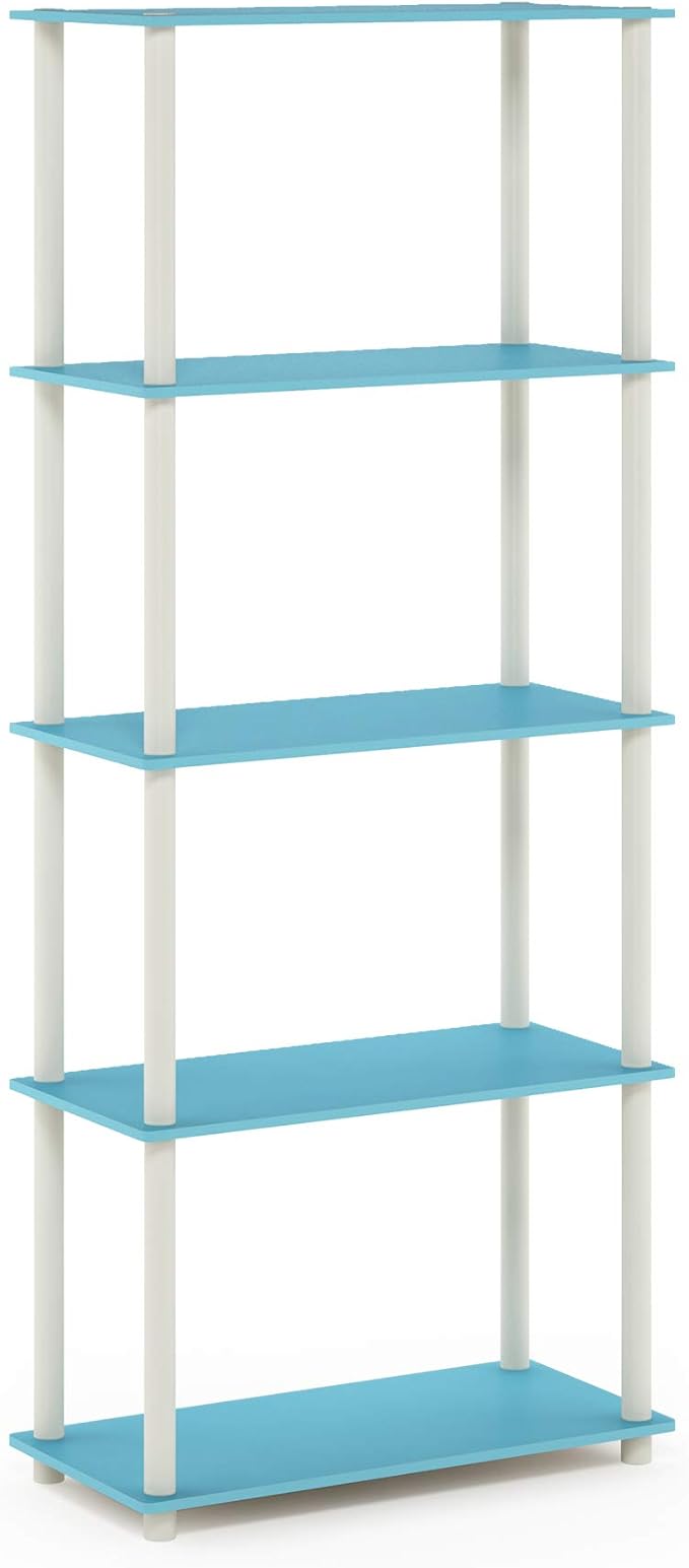Furinno Turn-N-Tube 5-Tier Multipurpose Shelf / Display Rack / Storage Shelf / Bookshelf, Round Tubes, Light Blue/White-NeatNest