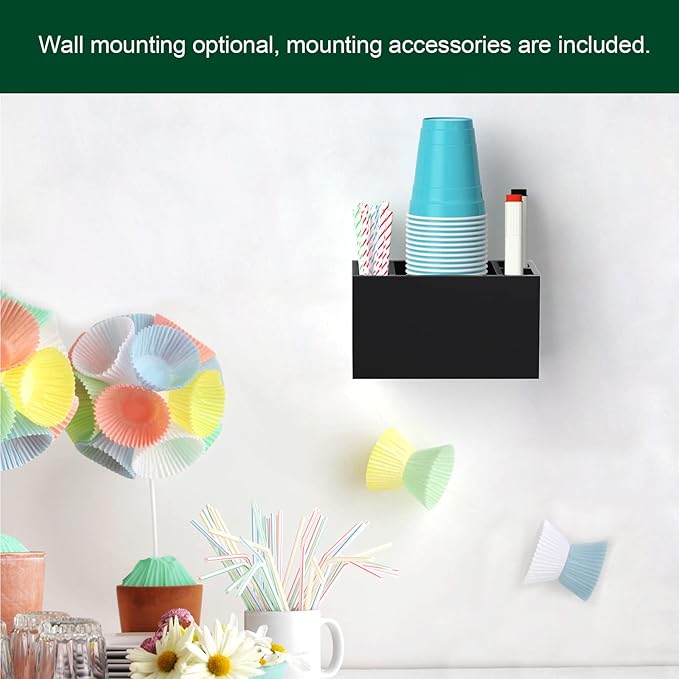 Cup Holder With Marker Slot, Party Dispenser Acrylic Organizer, Mark Your Drink Caddy, Modern Bar Counter Decor, Black-NeatNest