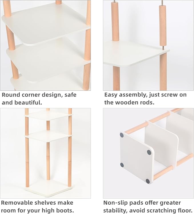 8-Tier Tall Shoe Rack, Narrow Wooden Shoe Organizer for Entryway, Closet, Dorm, Small Spaces, Freestanding Vertical Shoe Shelf for Sneakers, Boots & Heels-NeatNest