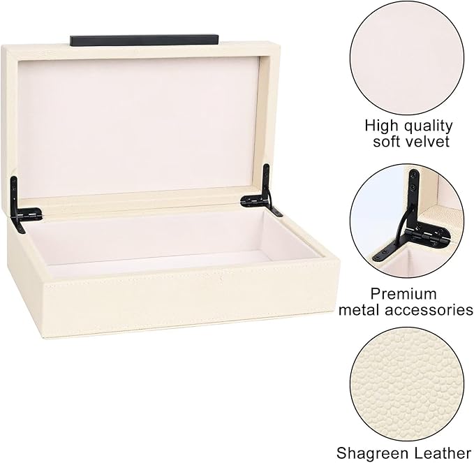Beige Faux Leather Shagreen Decorative Storage Box - Small Jewelry Organizer & Keepsake Box with Lid for Home Decor-NeatNest