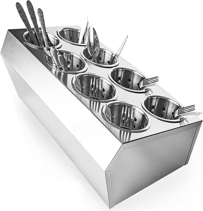 Flatware Organizers 8-Hole Stainless Steel Cylinder Flatware Silverware Utensil Holder Organizer Caddy