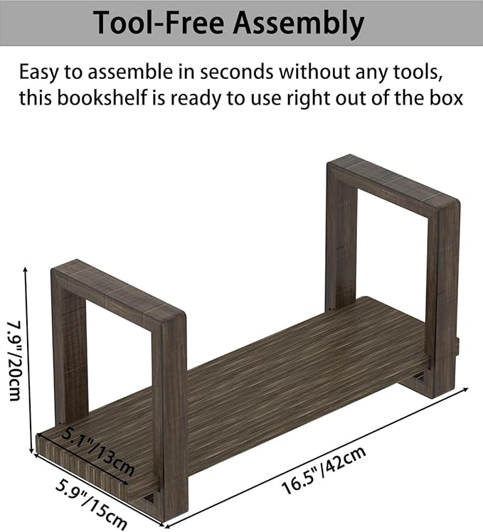 Adjustable Desktop Bookshelf, Retro Tabletop Bookshelf, Desk Shelf for Top of Desk in Living Room, Home, Office, Perfect for Magazine, Books, Cookbooks, No Tools Required to Assemble, Dark Brown-NeatNest