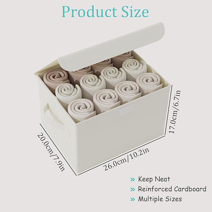 Fabric Storage Bin with Lid, Closet Boxes with Cover, Collapsible Stackable Organizer Basket with 2 Handles, for Home and Bedroom, 4 Pack, Beige, 10.2 x 7.9 x 6.7 In, XSNY12BES-4-NeatNest