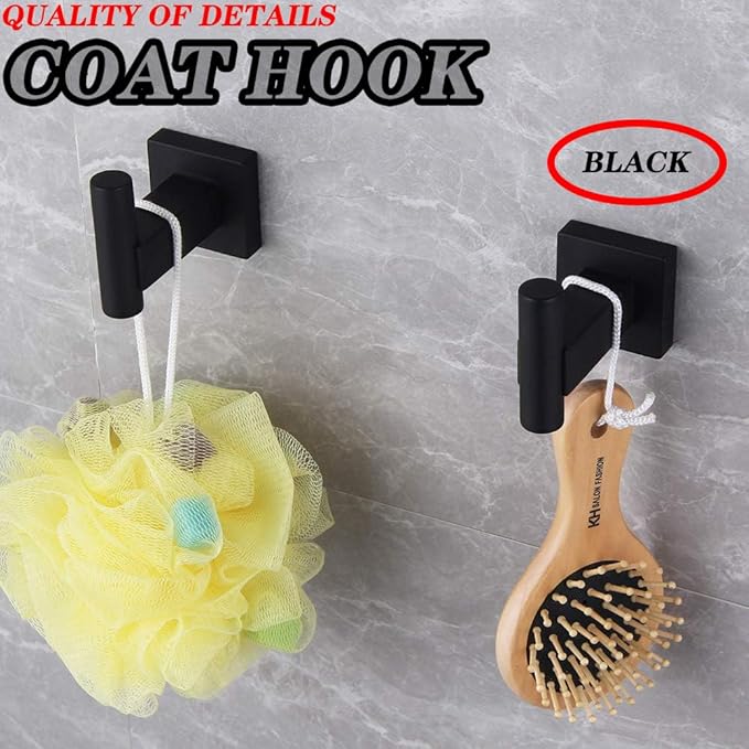 GERZWY Bathroom Matte Black Coat Hook SUS 304 Stainless Steel Single Towel/Robe Clothes Hook for Bath Kitchen Garage Heavy Duty Contemporary Hotel Style Wall Mounted 2 Pack DG1407-BK