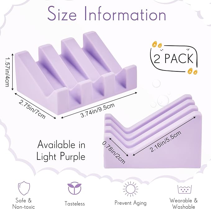 Cunhill 2 Pieces Silicone Soap Dish Self Draining Soap Dish Shower Waterfall Bar Soap Holder Tray with Drain Soap Saver for Kitchen Bathroom Accessories (Light Purple)-NeatNest