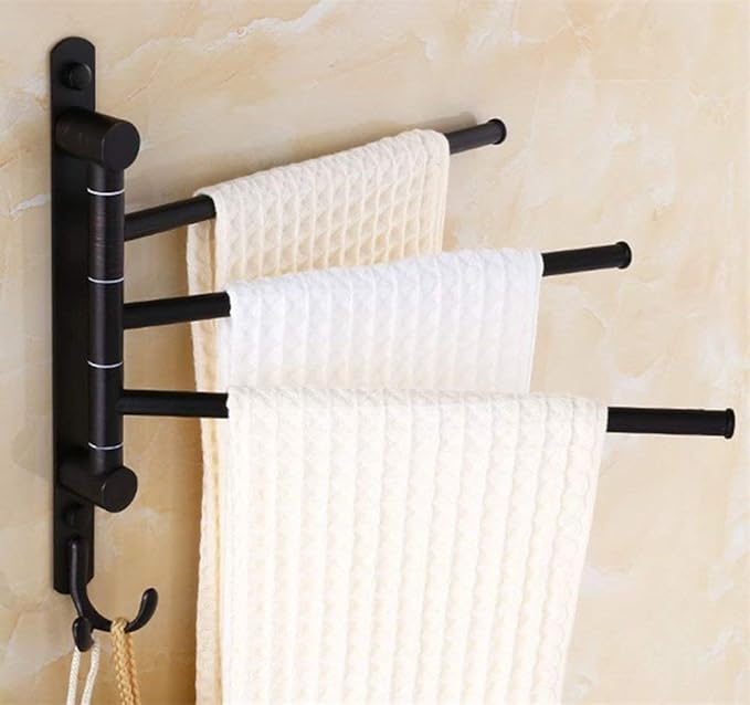 ELLO&ALLO Oil Rubbed Bronze Swing Out Towel Racks for Bathroom Holder Wall Mounted Towel Bars with Hooks 3-Arm