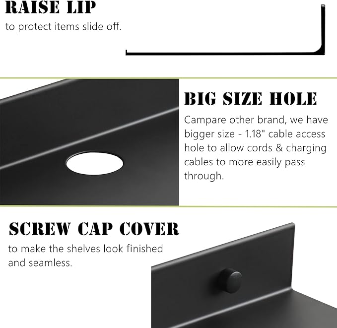 Small Floating Shelves, Adhesive Bluetooth Speaker Shelf, Renter Friendly Floating Corner Shelves with Cable Clip, Wall Mounted, Display Shelf for Smart Speaker, White, Aluminum, 6 inch, 2 Pack-NeatNest